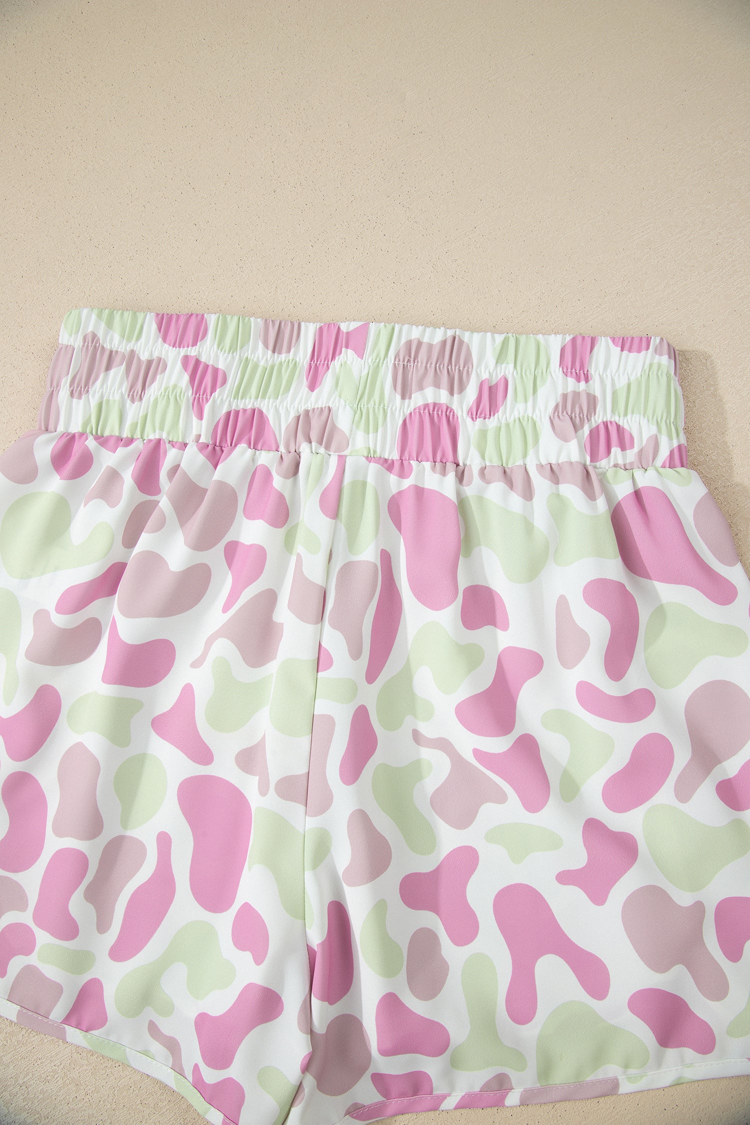 Green Camouflage Print Shirred High Waist Athleisure Shorts - Snoopy's Closet
