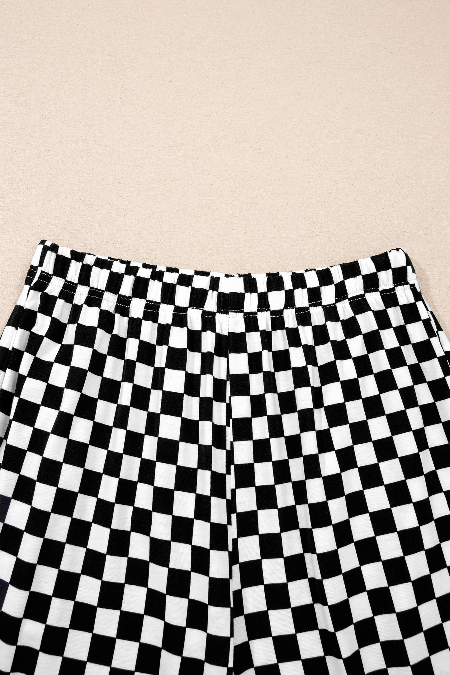 Khaki Checkered Print Half Sleeve Tee 2pcs Lounge Pant Set - Snoopy's Closet