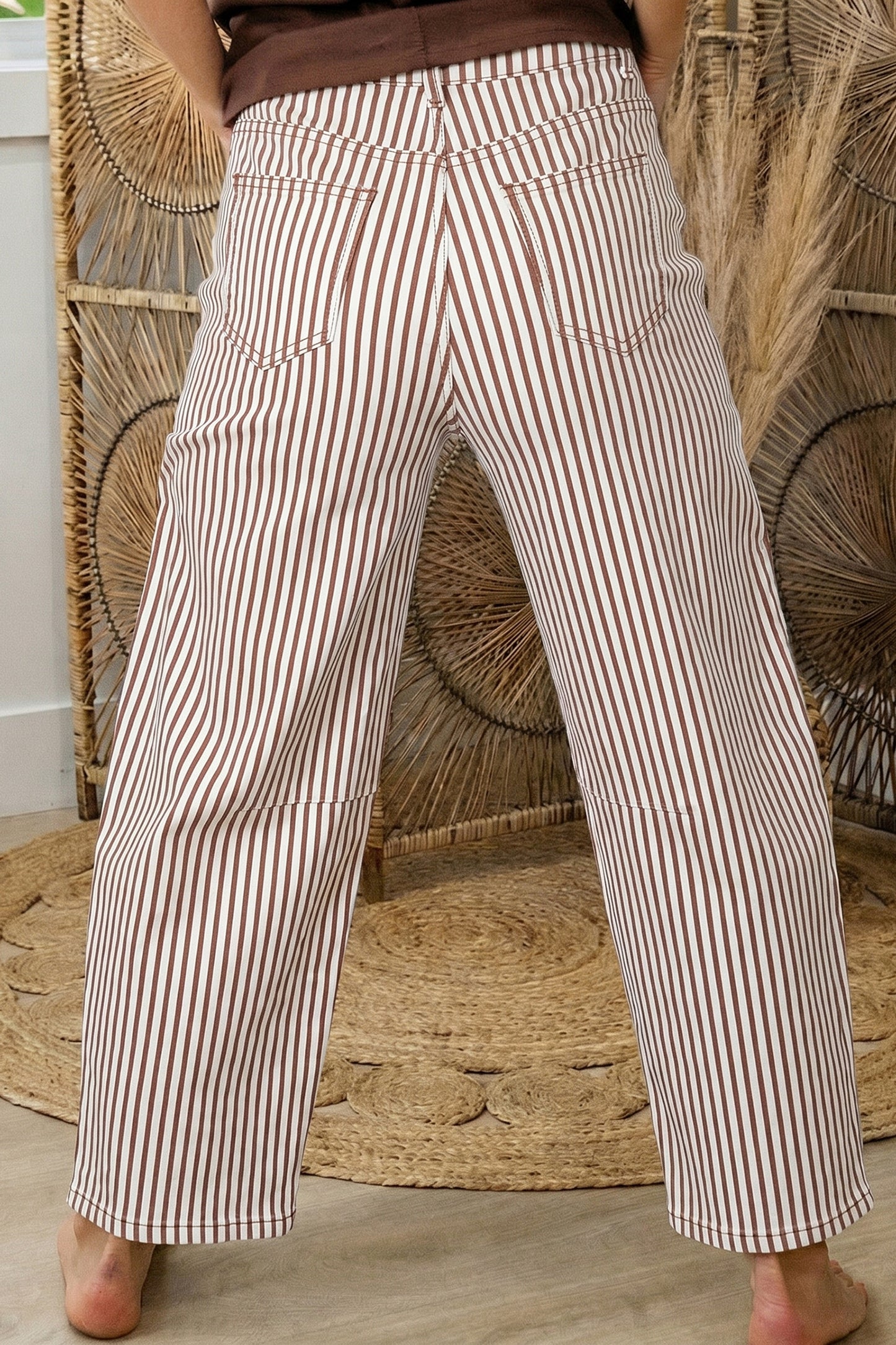 Brown Stripe Casual Barrel Jeans