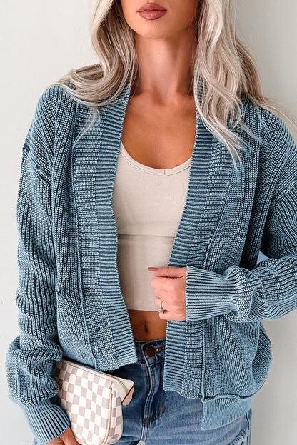 Evergreen Mineral Wash Exposed Seam Patchwork Knit Open Sweater Cardigan - Snoopy's Closet