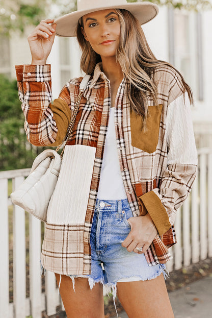 Camisa chaqueta con bolsillos y bloques de color a cuadros naranjas