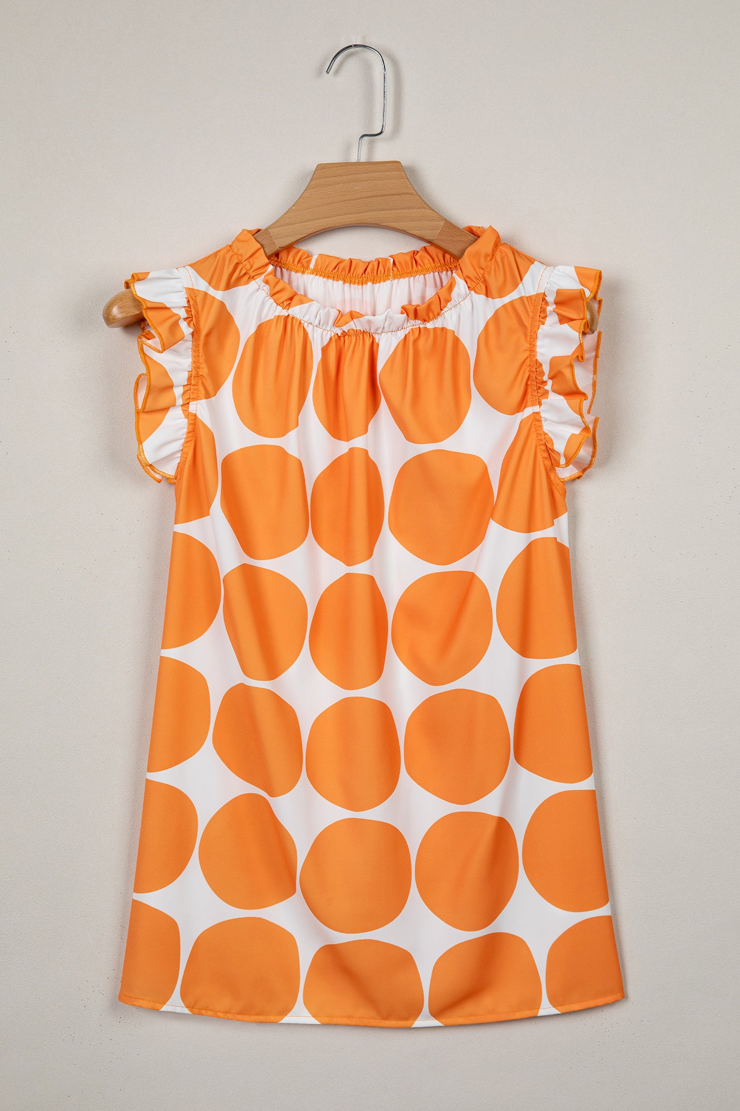 Blue Polka Dot Print Frilled Round Neck Shift Tank Top - Snoopy's Closet