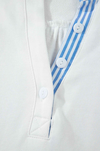 Sky Blue Striped Frilled Collar Short Sleeve Blouse