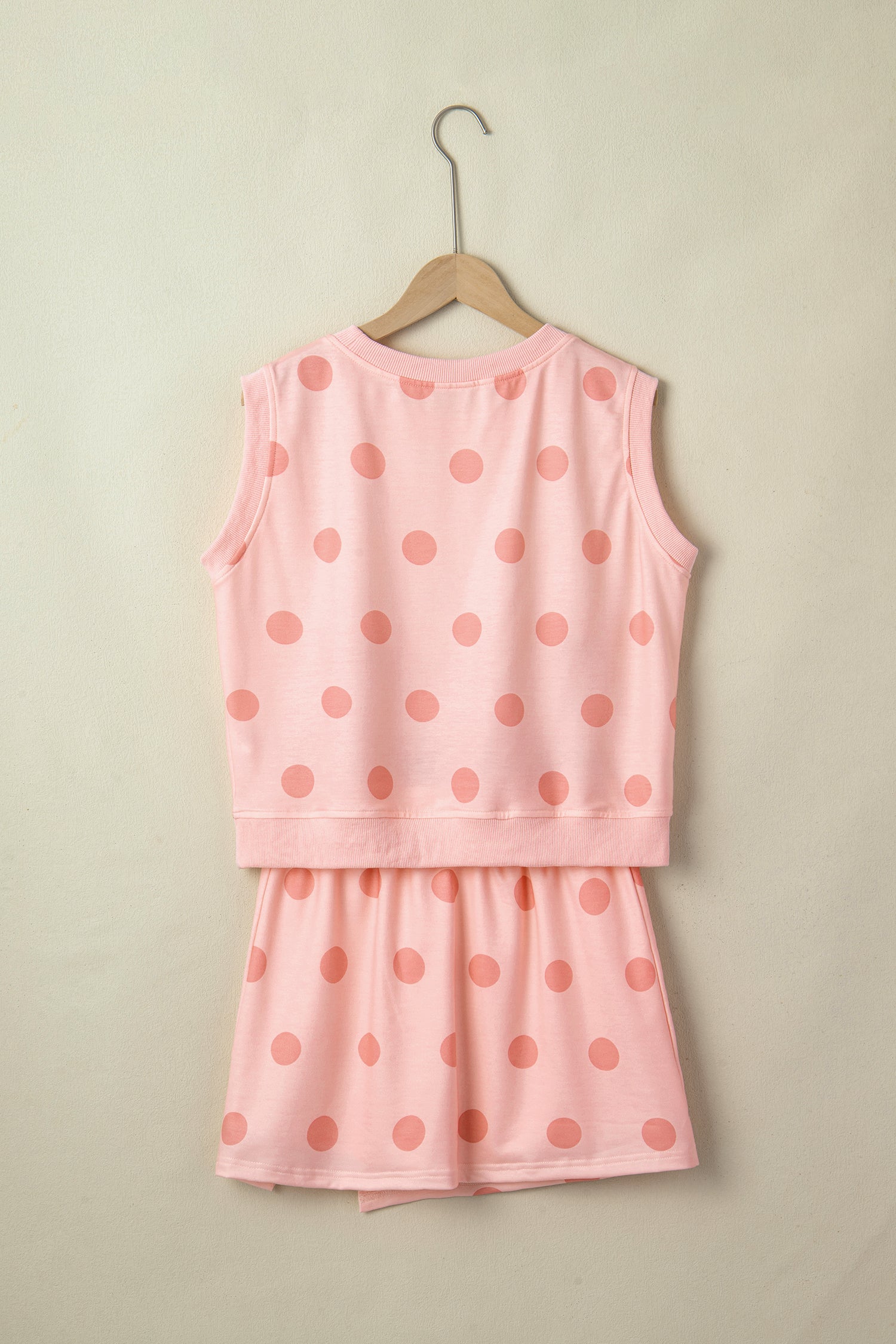 Pink Ribbed Trim Polka Dot Print Tank Split Mini Skort 2pcs Set - Snoopy's Closet