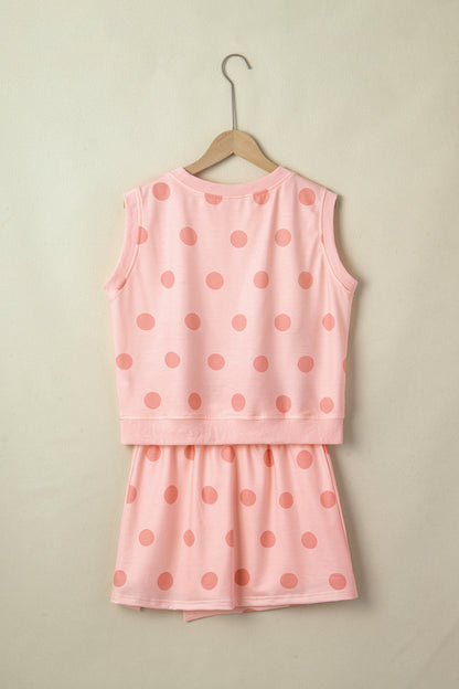 Pink Ribbed Trim Polka Dot Print Tank Split Mini Skort 2pcs Set - Snoopy's Closet