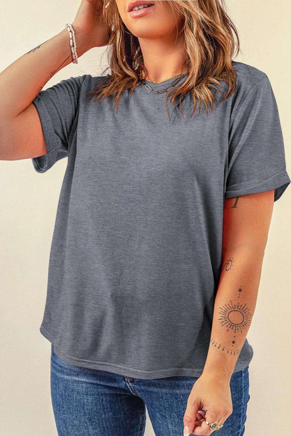 Gray Casual Plain Crew Neck Tee - Snoopy's Closet