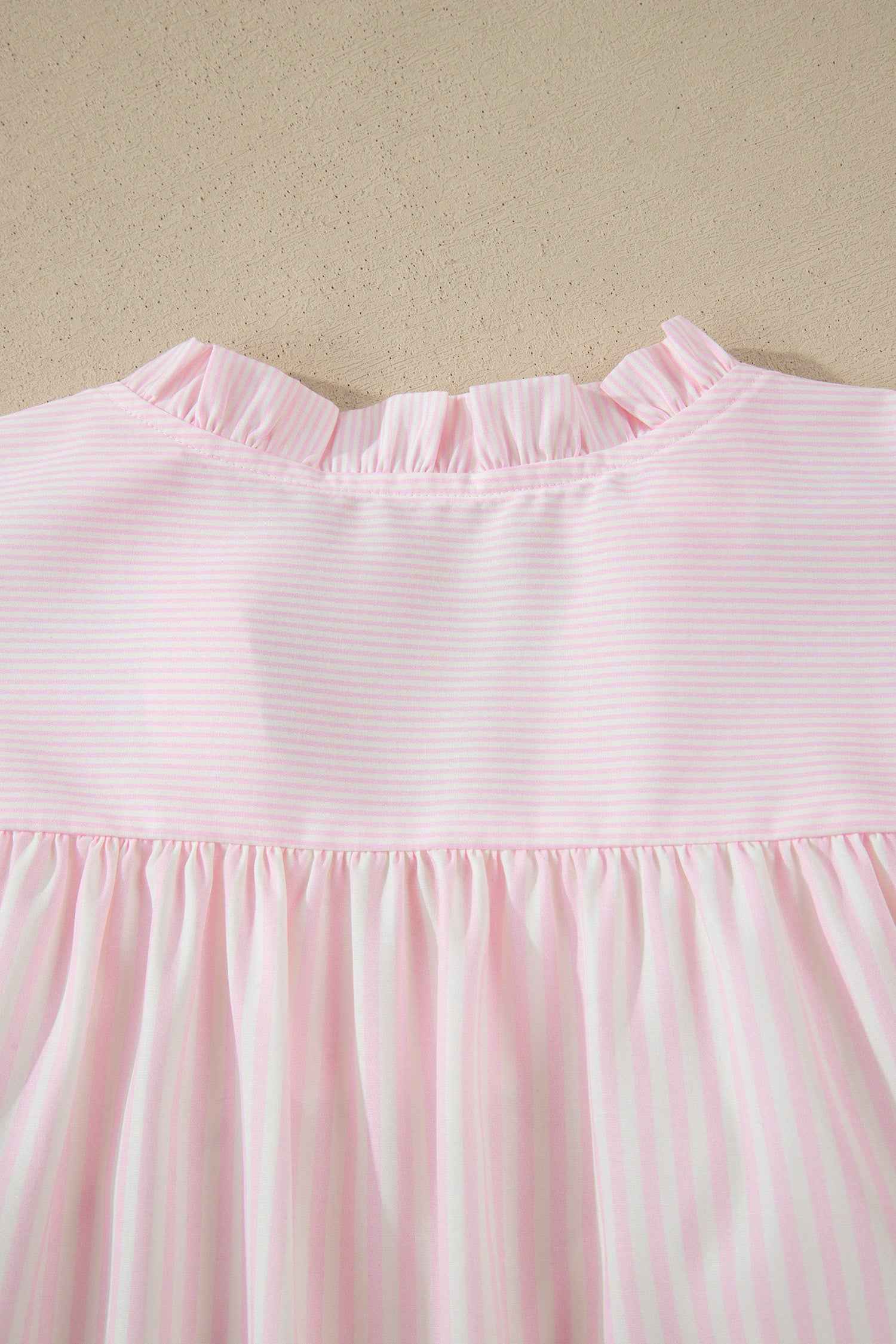 Pink Stripe Contrast Trim V Neck Flutter Sleeve Blouse