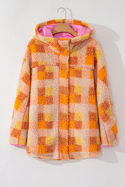 Orange Checkered Sherpa Hooded Jacket - Snoopy's Closet