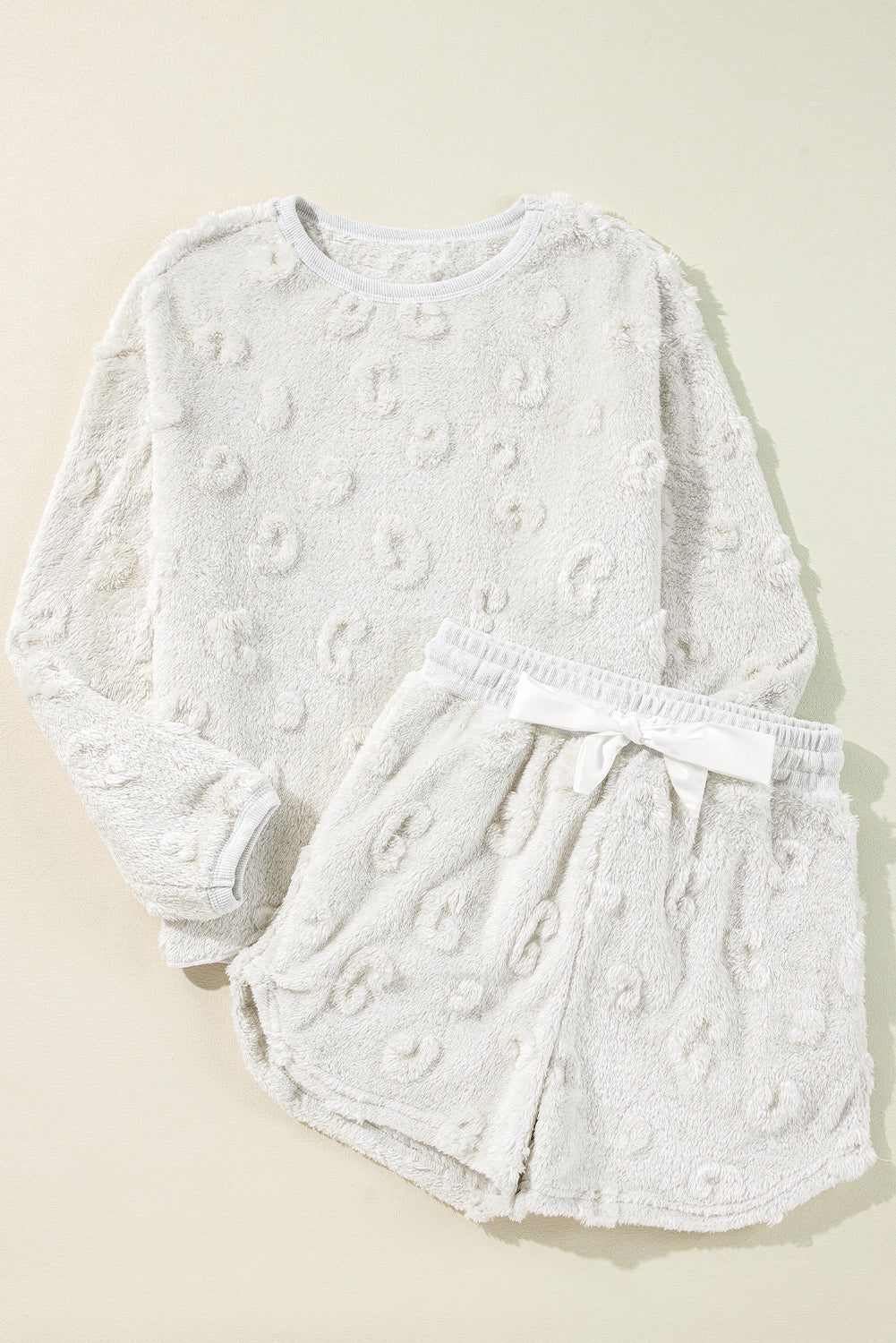 Light Grey Textured Leopard Fleece Loose Two Piece Lounge Set - Snoopy's Closet