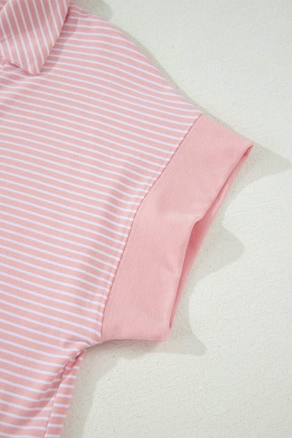Pink Stripe Dolman Sleeve Polo Shirt and Drawstring Shorts Set - Snoopy's Closet