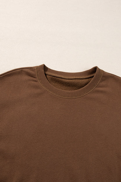 Coffee Solid Color High Low Pullover and Skinny Pants Set - Snoopy's Closet