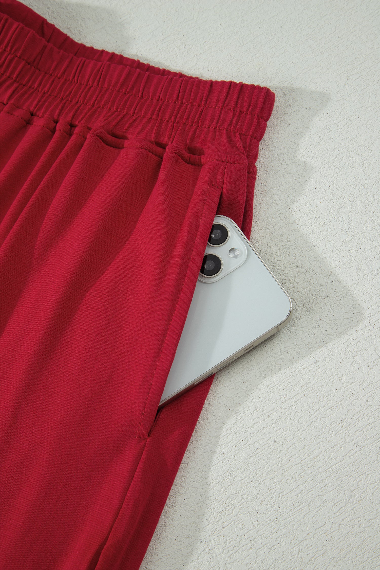 Racing Red Solid Color Cropped Tank Top and Jogger Pants Set - Snoopy's Closet
