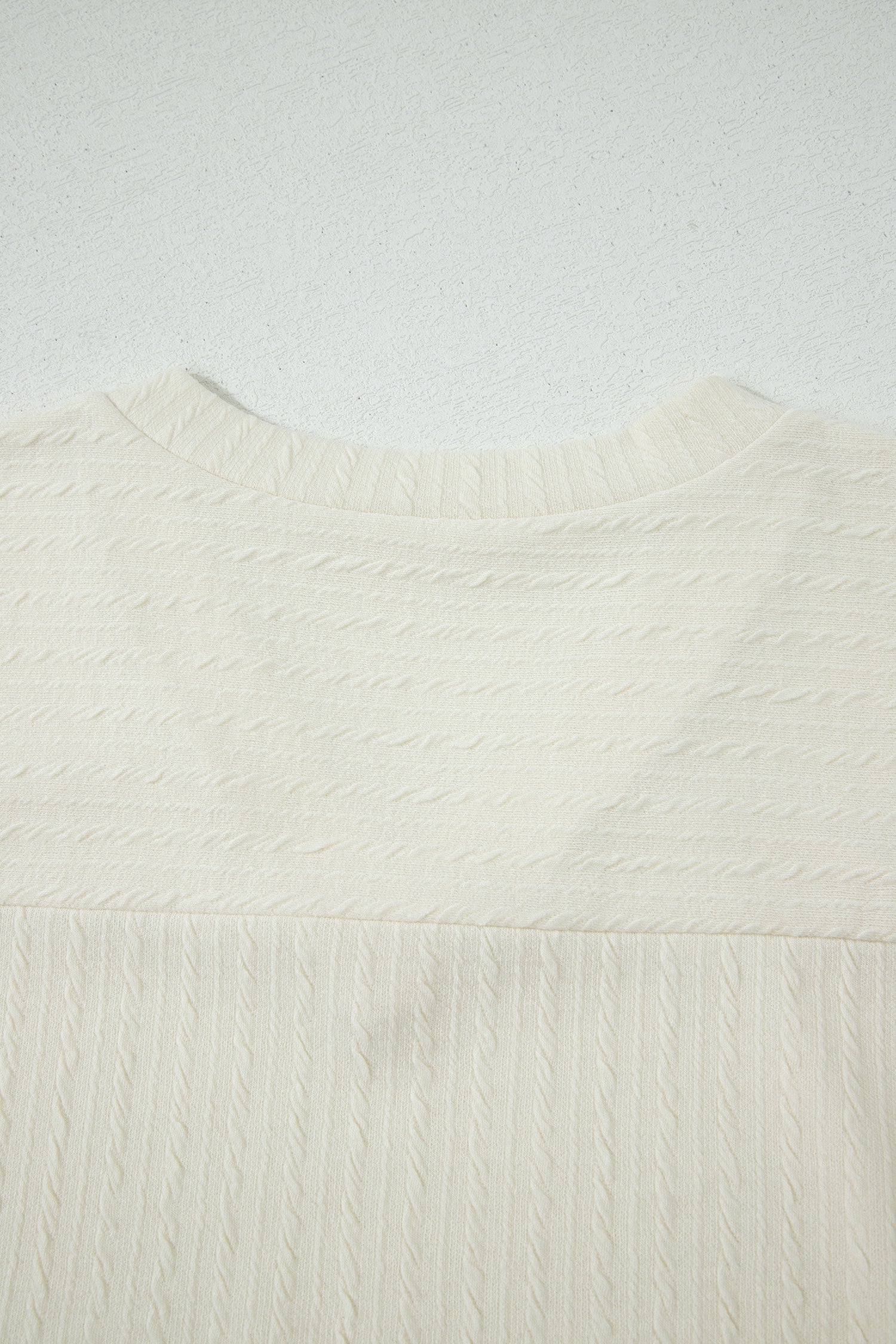 Beige Twisted Texture Knit V Neck T Shirt - Snoopy's Closet