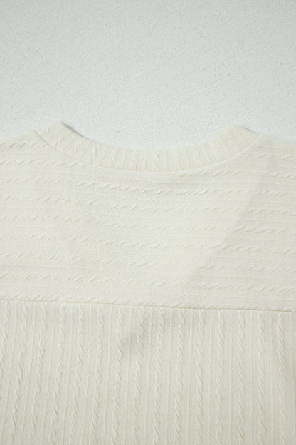Beige Twisted Texture Knit V Neck T Shirt - Snoopy's Closet