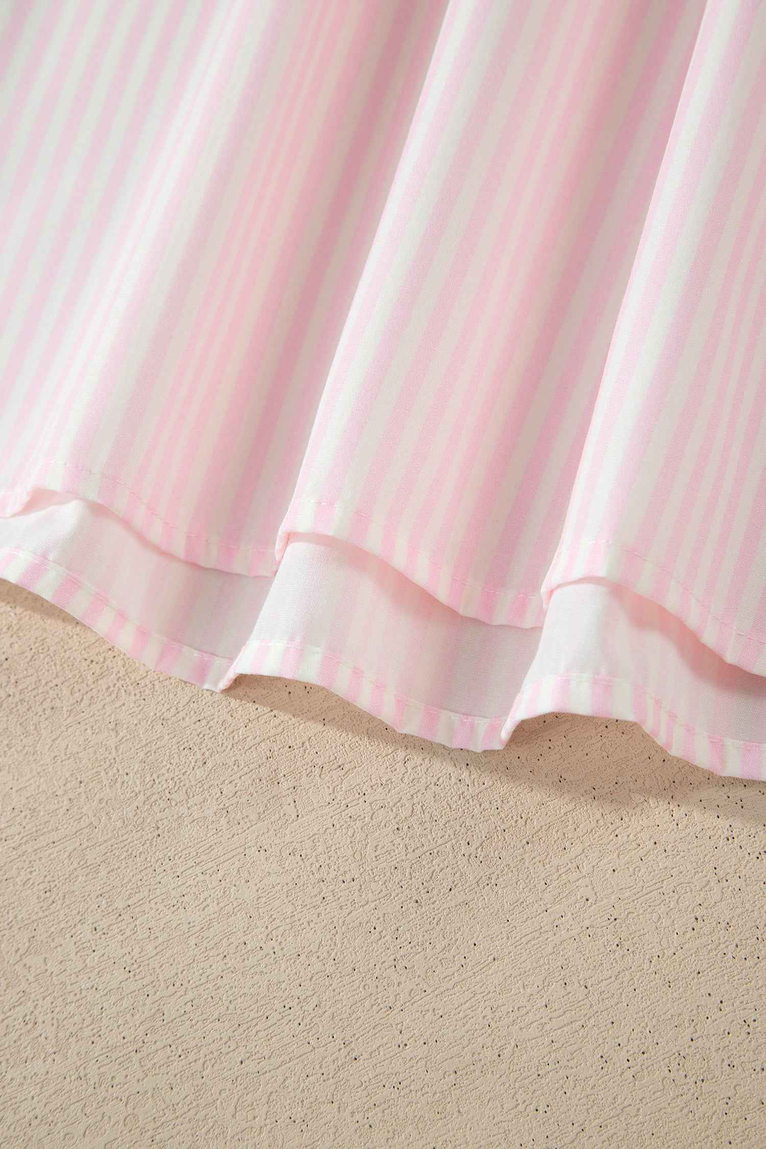 Pink Stripe Contrast Trim V Neck Flutter Sleeve Blouse