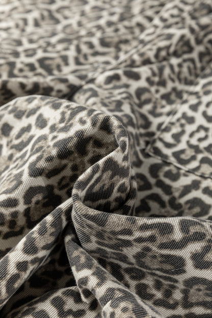 Pantalones Vaqueros Estampado Leopardo Marrón con Bajo Deshilachado y Cintura Elástica Sueltos