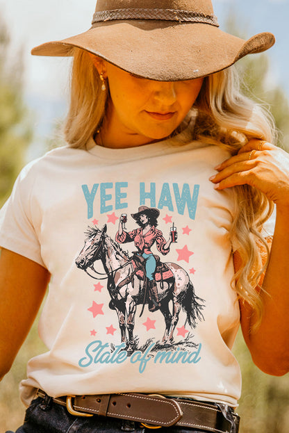 Camiseta con estampado de vaquera "YEE HAW State of mind" blanca, estilo western