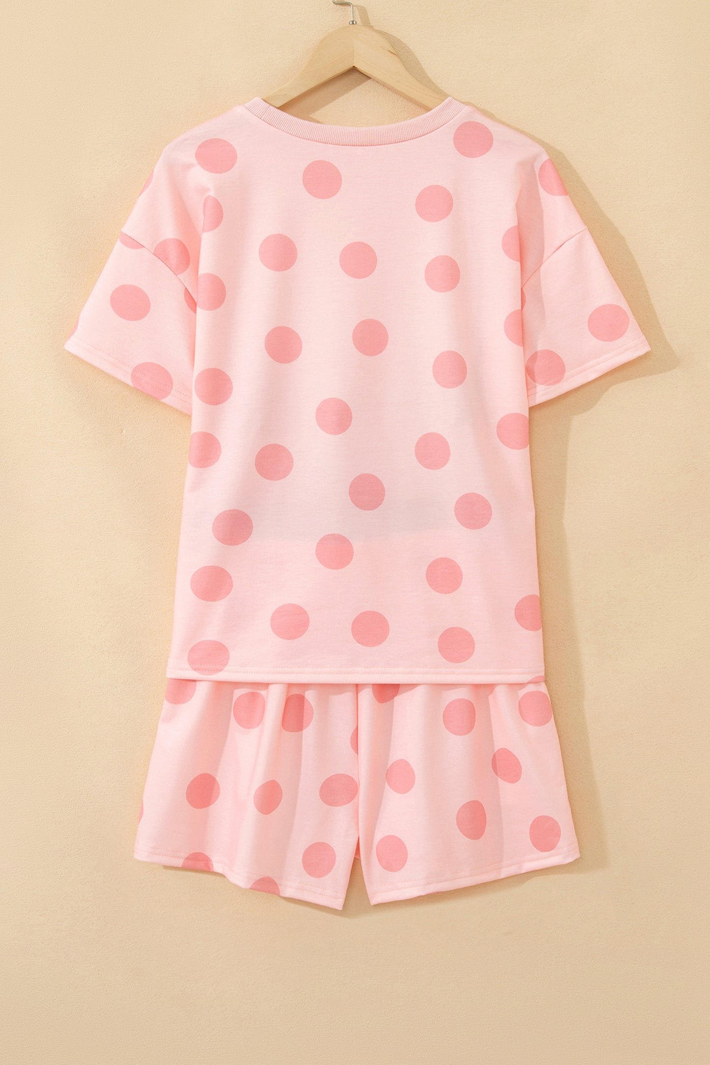 Pink Polka Dot Print Loose Tee Drawstring Elastic Waist Short Set - Snoopy's Closet