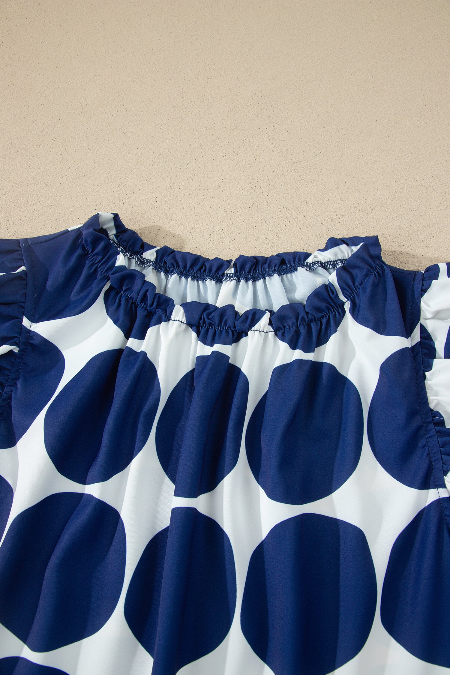 Blue Polka Dot Print Frilled Round Neck Shift Tank Top - Snoopy's Closet