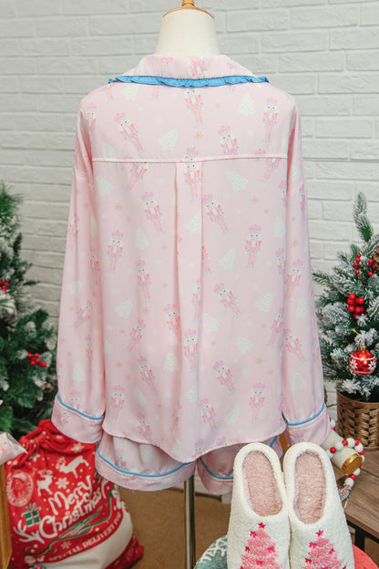 Pink Bow Tie Front Christmas Nutcracker Long Sleeve Shirt Shorts Pajama Set - Snoopy's Closet