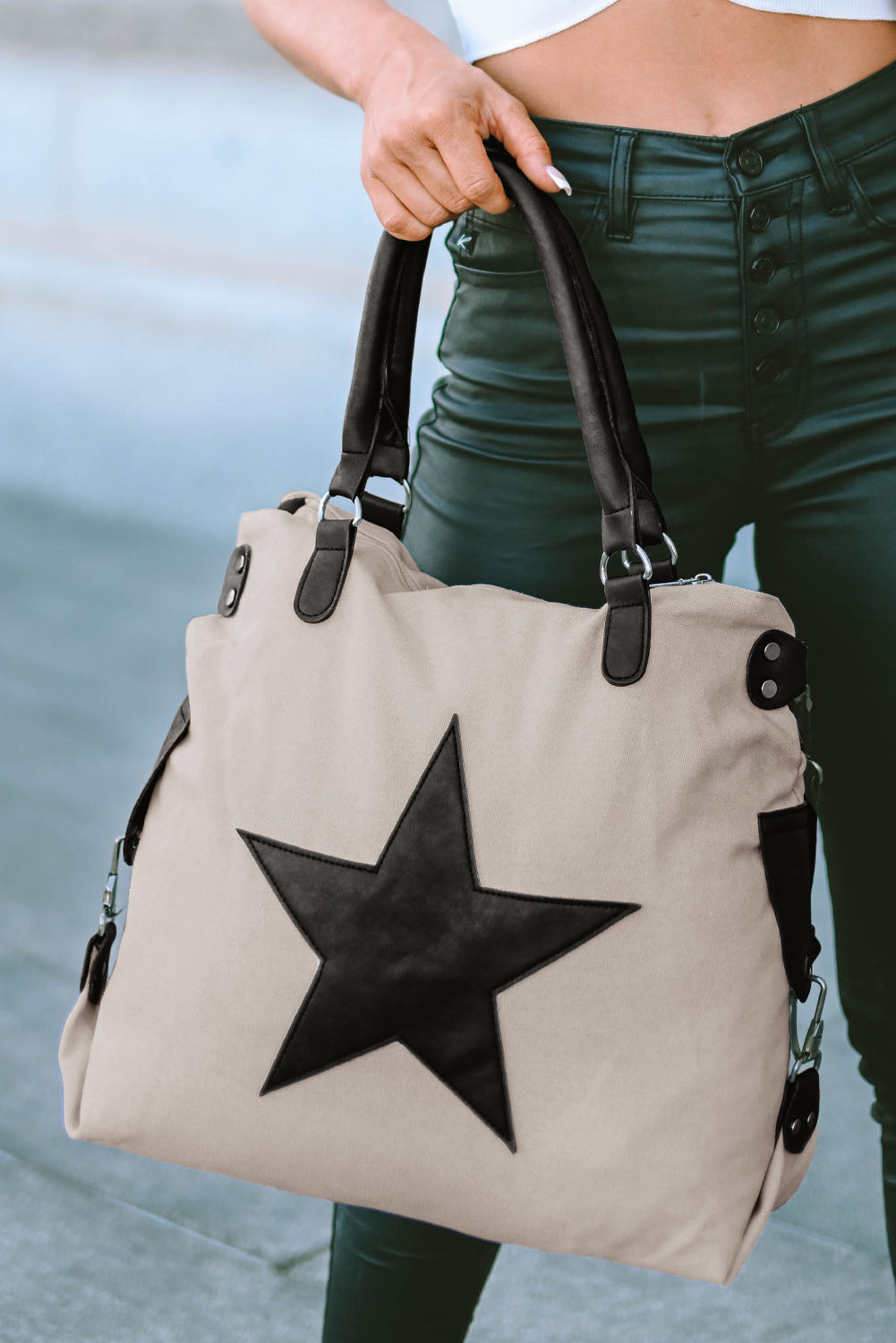 Beige Casual Five-pointed Star Canvas Tote Bag - Snoopy's Closet