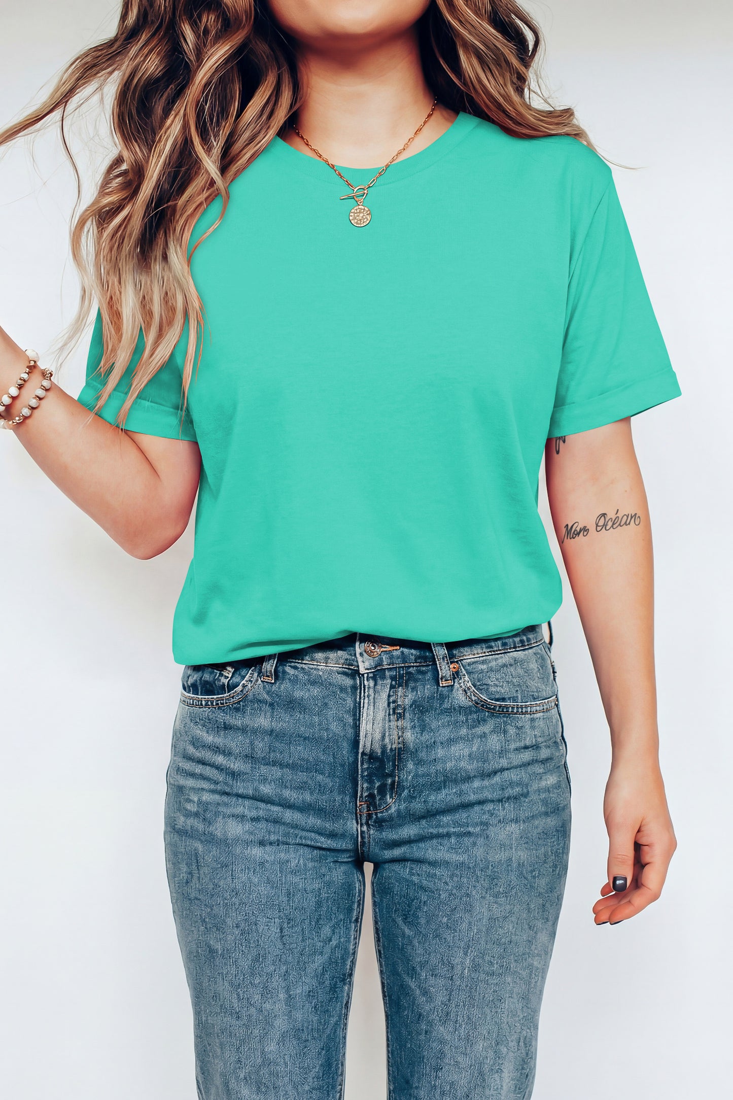 Mint Green Casual Plain Crew Neck Tee - Snoopy's Closet