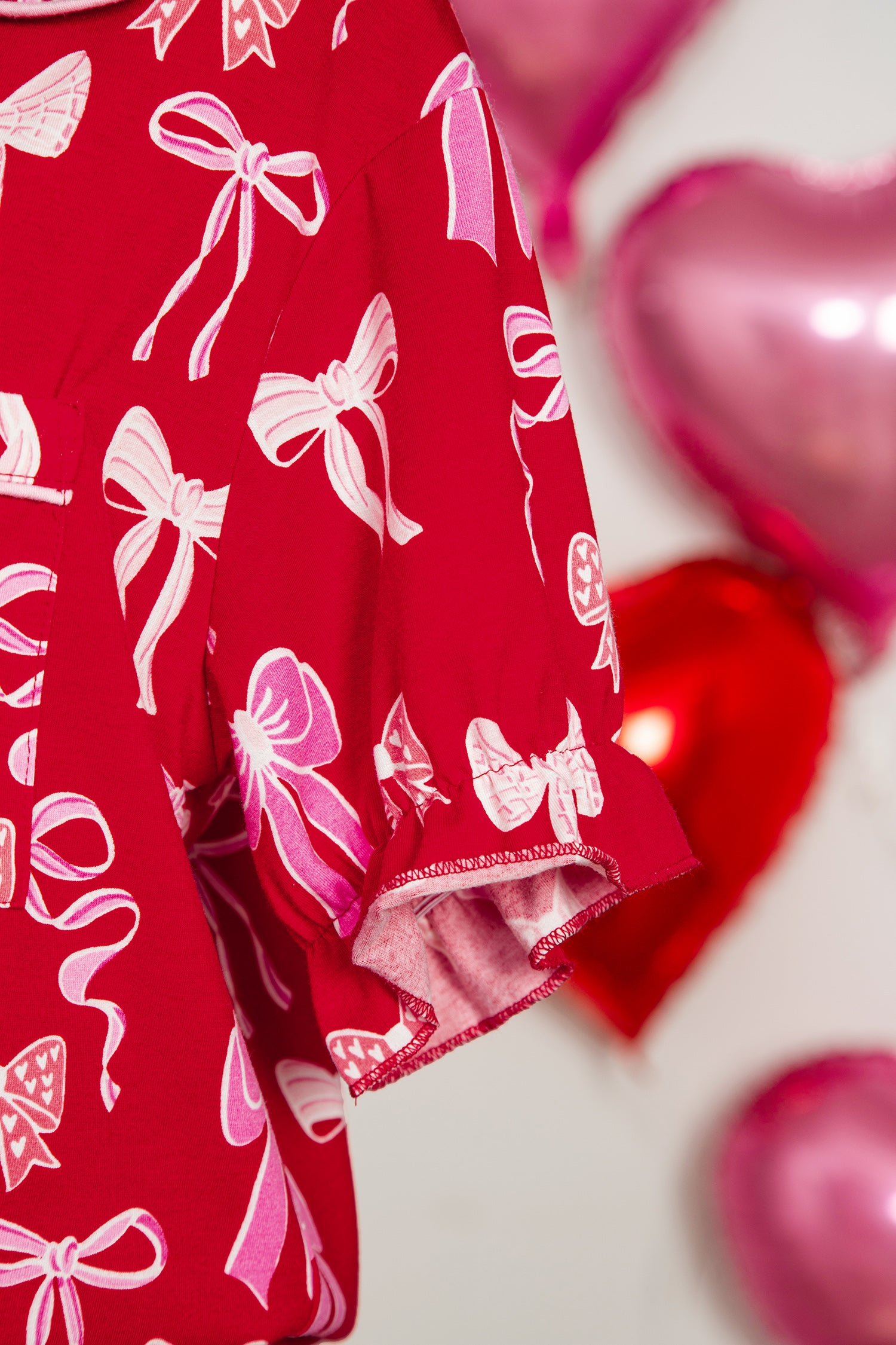 Red Sweet Bow Print Ruffled Short Sleeve Shirt Shorts 2pcs Pajama Set - Snoopy's Closet