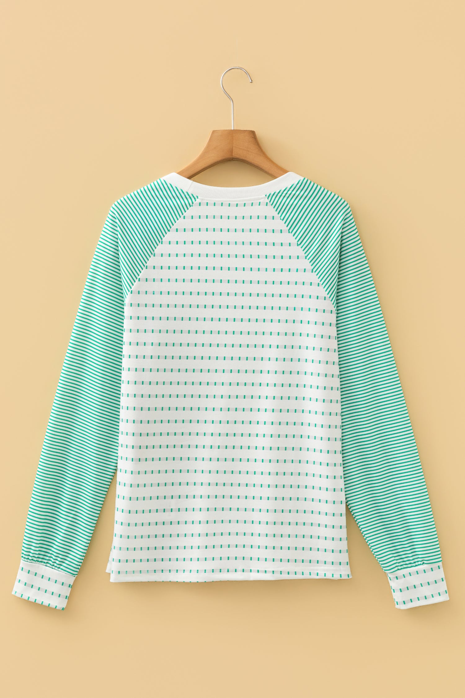 Green Stripe Raglan Patchwork Long Sleeve Tee - Snoopy's Closet