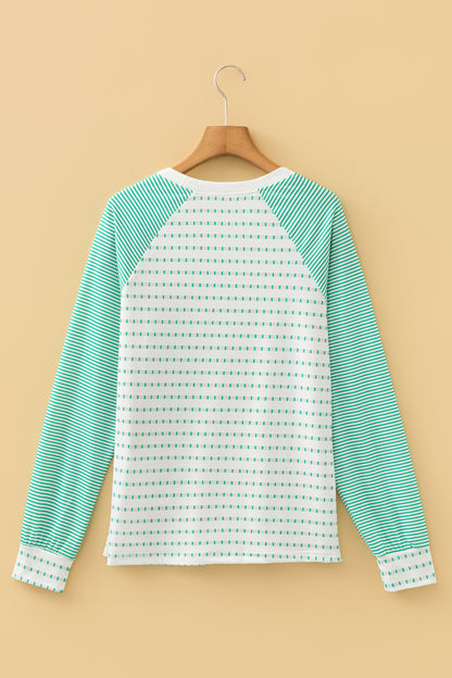 Green Stripe Raglan Patchwork Long Sleeve Tee - Snoopy's Closet