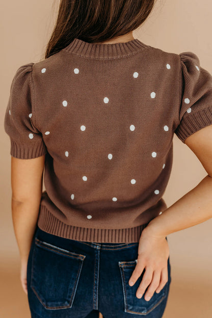 Chestnut Elegant Polka Dot Bubble Short Sleeve Sweater - Snoopy's Closet