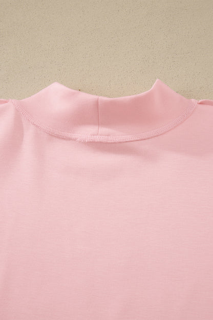 Moonlight Jade Solid Color Exposed Seam Mock Neck Oversize Tee Casual Shorts 2pcs Outfit - Snoopy's Closet