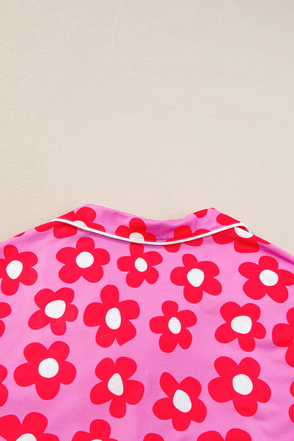 Conjunto de pijama de camisa de manga corta con estampado floral