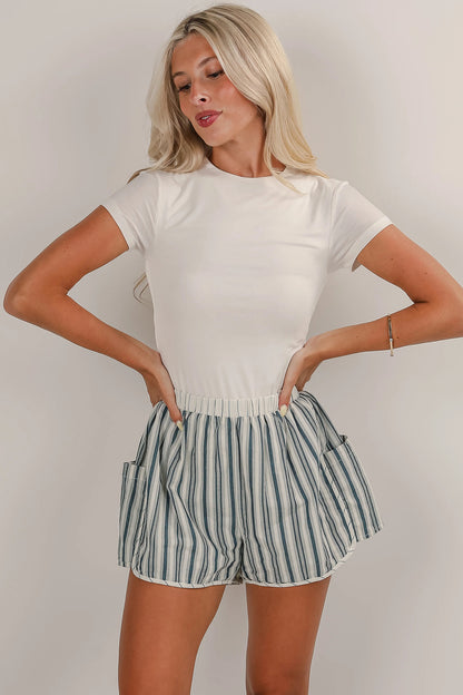Pantalones cortos casuales con bolsillo cargo, cintura elástica y rayas grises