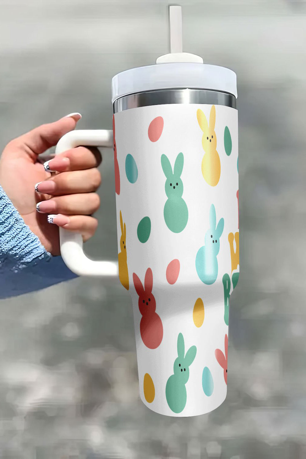Vaso térmico con estampado de conejito blanco DONT WORRY BE HOPPY 40oz
