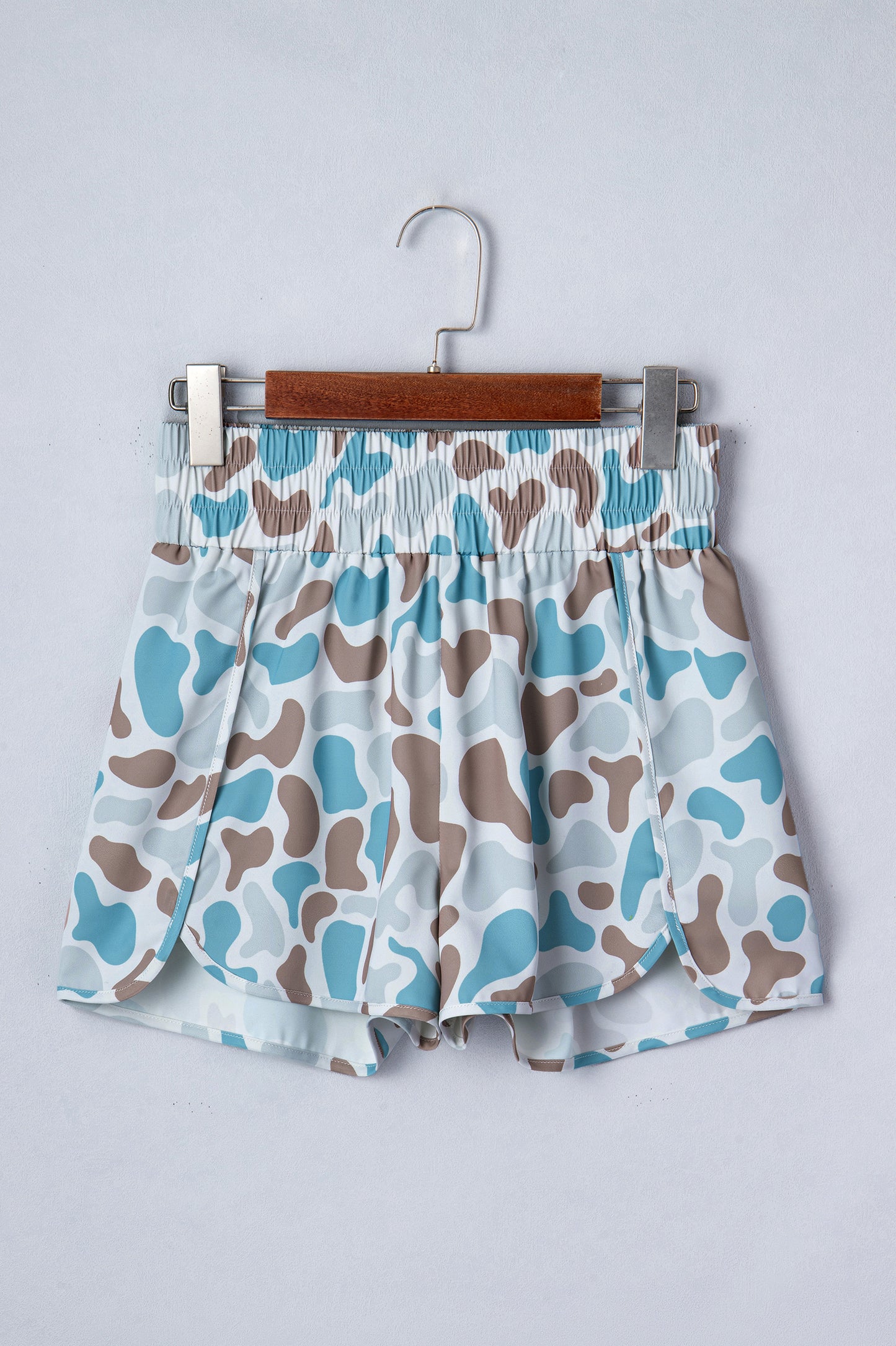 Multicolour Camouflage Print Shirred High Waist Athleisure Shorts - Snoopy's Closet
