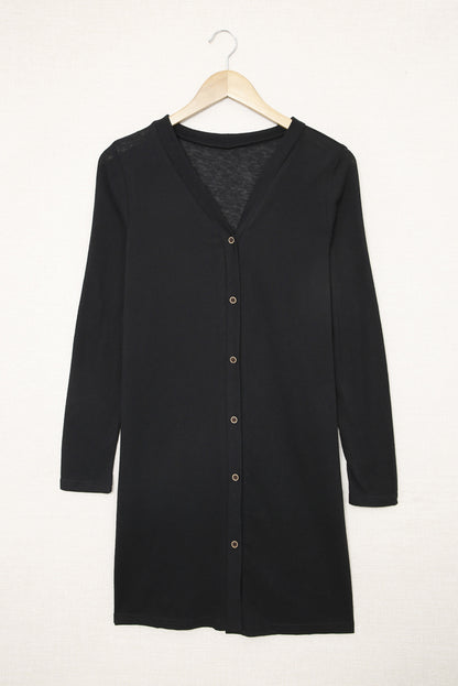 Black Solid Color Open-Front Buttons Cardigan - Snoopy's Closet