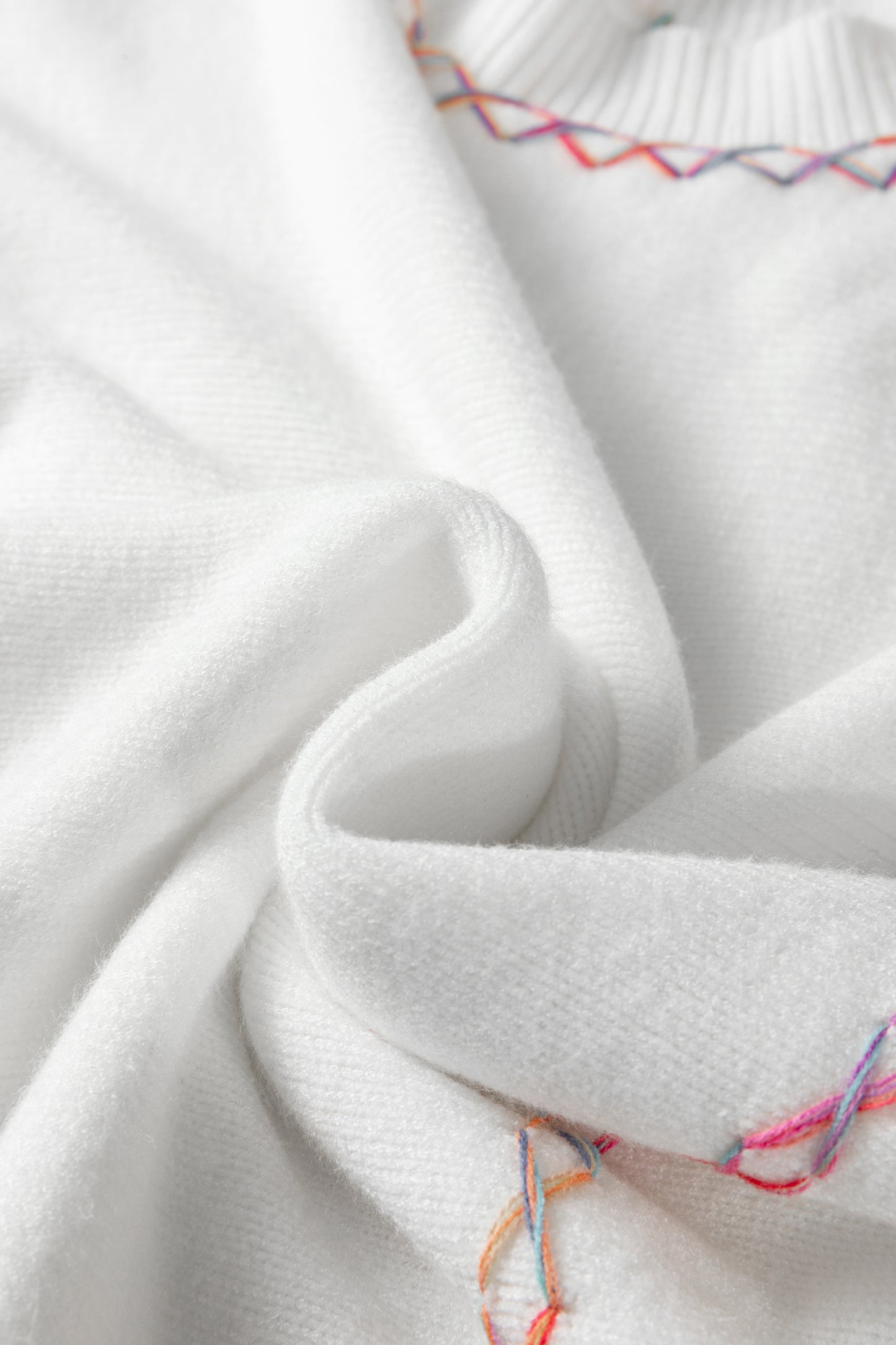White Rainbow Stitching Balloon Sleeve Relaxed Sweater - Snoopy's Closet