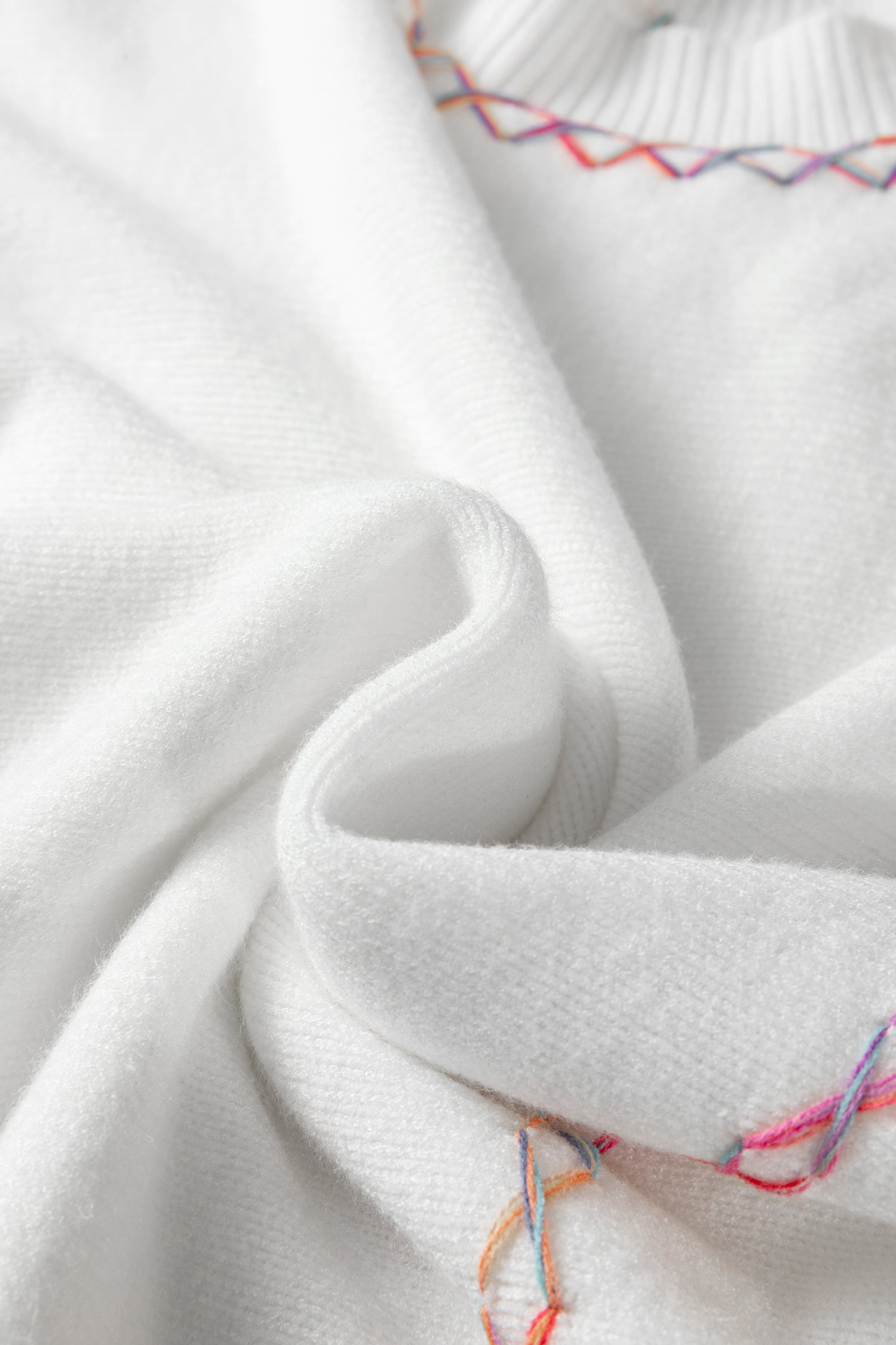 White Rainbow Stitching Balloon Sleeve Relaxed Sweater - Snoopy's Closet
