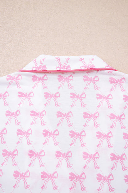 Pink Bow Print Long Sleeve Shirt and Pants Soft Pajama Set - Snoopy's Closet