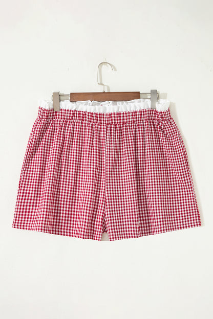 Pantalones cortos de talla grande con estampado a cuadros y ribete de contraste en rojo