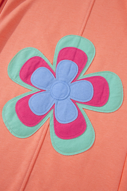 Grapefruit Orange Color Block Flower Patchwork Drawstring Contrasted Elastic Waist Wide Leg Pants