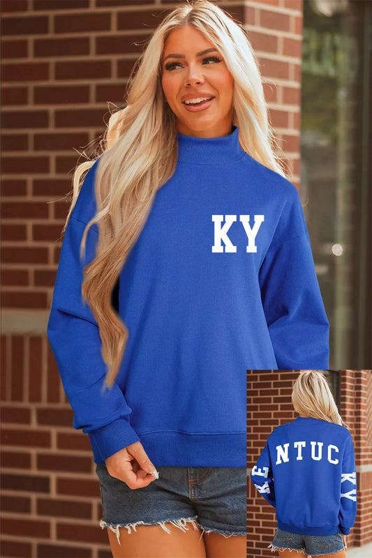 Sudadera Azul Oscuro con Cuello Falso Estampado de KY KENTUCKY