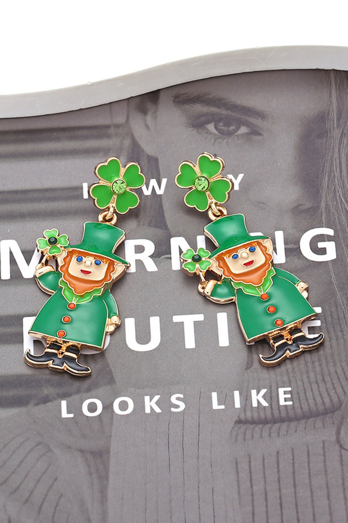 Dark Green St Patricks Day Enameled Leprechaun Drop Earrings - Snoopy's Closet