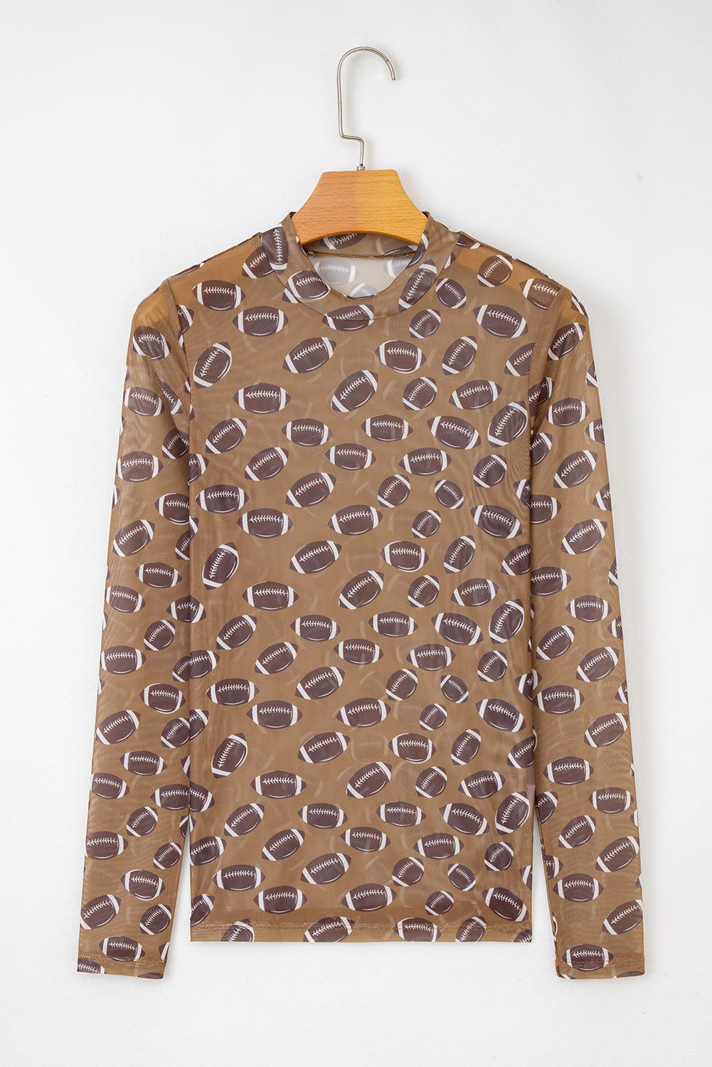 Brown Game Day Rugby Mesh Sheer Long Sleeve Top - Snoopy's Closet