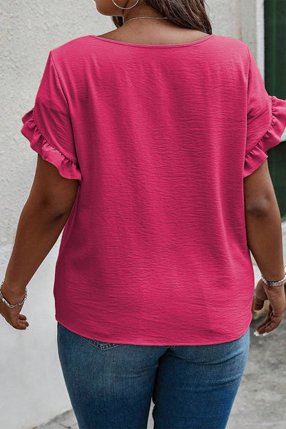 Bright Pink Ruffled Short Sleeve Plus Size Top - Snoopy's Closet