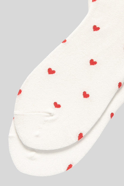 White Valentines Heart Pattern Crew Socks - Snoopy's Closet