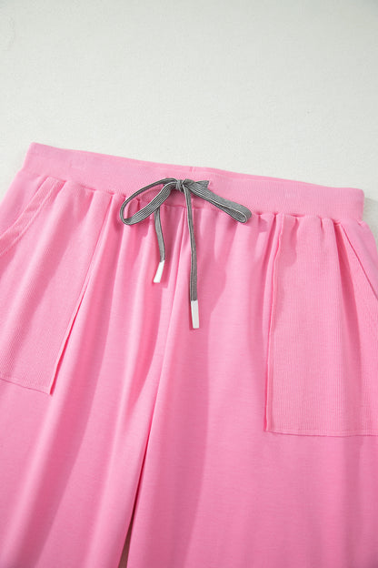 Conjunto de camiseta con cuello en V sólida y pantalones con cordón Bonbon de talla grande