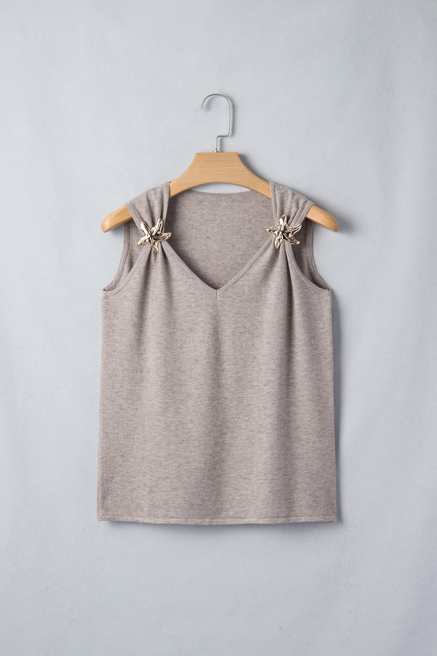 Gray Morn Metal Star Detail V Neck Sweater Knit Tank Top