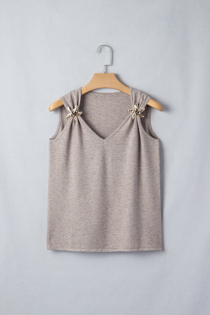 Camiseta de tirantes de punto con detalle de estrella metálica y cuello de pico Gray Morn