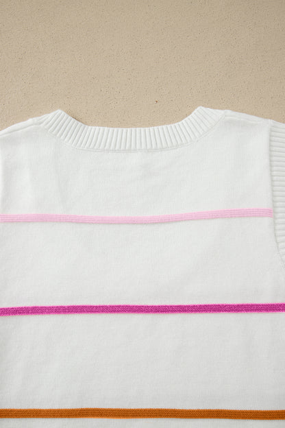 White Stripe Round Neck Knitted Sweater Tank - Snoopy's Closet